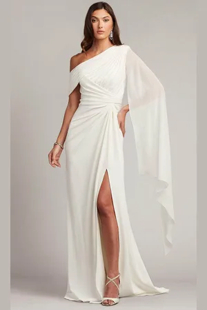 Tadashi Shoji BOS22813LBR - Drape Sleeve Ruched Detailed Wedding Dress