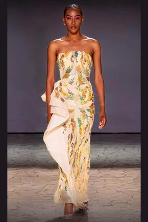 MNM Couture K4190 - Ruffle Accent Straight Neck Evening Gown