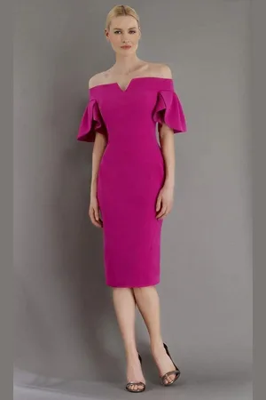 Janique 1942 Bell Sleeve Off-Shoulder Fitted Dress