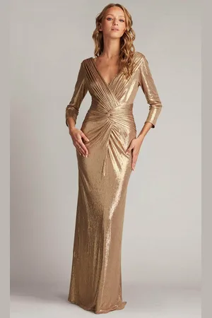 Tadashi Shoji BSJ24131L - Ryah Metallic Twist Drape V-Neck Gown