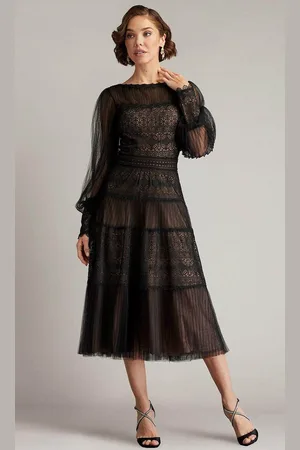Tadashi Shoji CFW24593MD - Sheer Bishop Sleeve Dress
