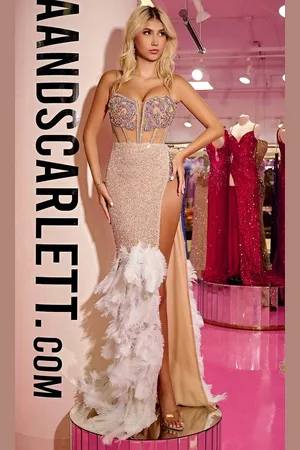 Portia and Scarlett PS24881C - Feathered Sleeveless Prom Dress