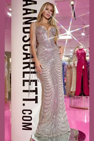 Portia and Scarlett PS24862C - Beaded Fringe Sequined Prom Dress