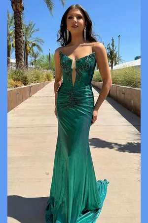 Portia and Scarlett PS25320 - Plunging Neck Beaded Applique Prom Gown