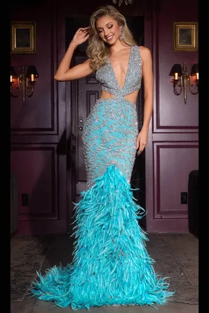Portia and Scarlett PS25442C - Feathered Flare Prom Dress