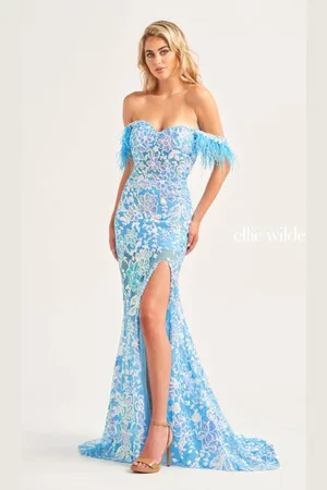 Ellie Wilde EW34034 - Feather Accent Prom Dress