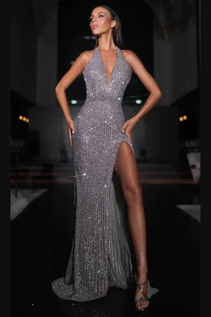 Portia and Scarlett PS25465C - Embellished Halter Neck Prom Gown