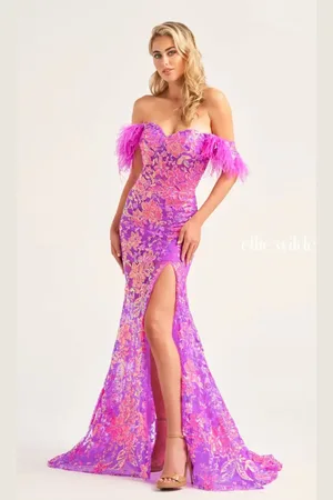 Ellie Wilde EW34034 - Feather trim Sweetheart Evening Dress
