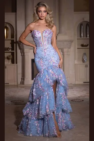 Portia and Scarlett PS25269 - Floral Plunging Sweetheart Prom Gown