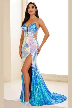 Ellie Wilde EW36042 - Iridescent Sequin Plunging V-Neck Prom Gown