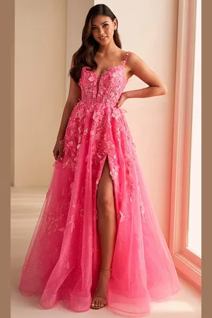 Ellie Wilde EW36208 - 3D Floral Plunging Neckline Prom Gown