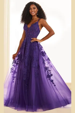 Ellie Wilde EW36015 - Floral Embroidered Plunging Neck Prom Dress