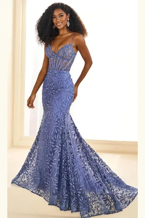 Ellie Wilde EW36011 - Foliage Lace Trumpet Prom Dress