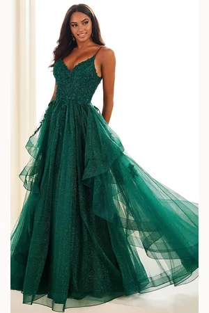 Ellie Wilde EW36085 - Deep V-Neck Ruffle Accent Prom Gown