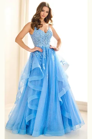 Ellie Wilde EW36085 - Deep V-Neck Ruffle Accent Prom Gown