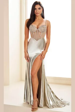 Ellie Wilde EW36061 - Beaded Applique See-Through Prom Gown