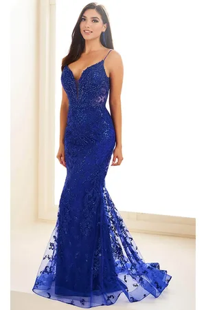 Ellie Wilde EW36096 - Embroidered Tulle V-Back Prom Gown