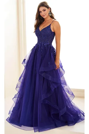 Ellie Wilde EW36085 - Deep V-Neck Ruffle Accent Prom Gown