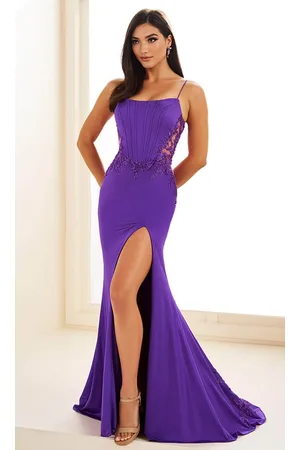 Ellie Wilde EW36017 - Scoop Neck Lace Appliqued Prom Gown
