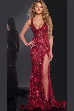 JOVANI 40755 - Sleeveless Floral Sequin Dress