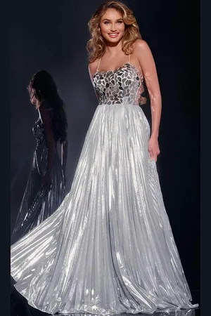 JOVANI 41117 - Metallic Pleated Prom Dress