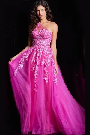 JOVANI 39318 - Floral Asymmetrical Prom Dress
