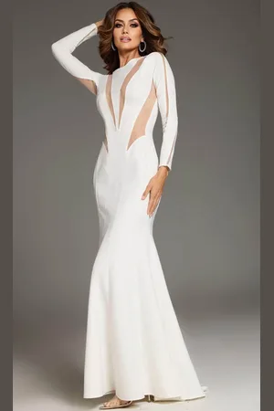 JOVANI 37671 - Sheer Accented Long Sleeve Prom Gown