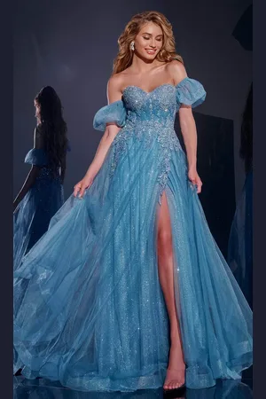 JOVANI 40474 - Off Shoulder Puff Sleeve Prom Gown