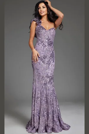 JOVANI 37634 - Floral Sequin One-Shoulder Prom Gown