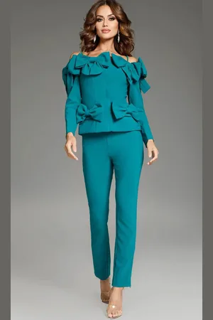 JOVANI 39840 - Spaghetti Straps Seams Pant Suit
