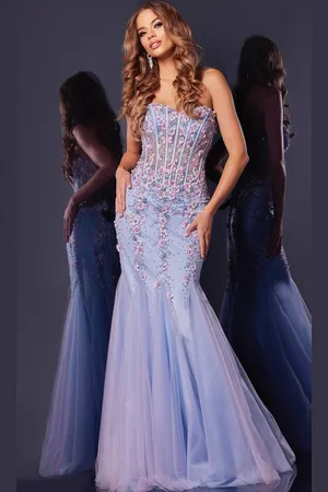 JOVANI 44211 - Strapless Floral Appliques Prom Gown