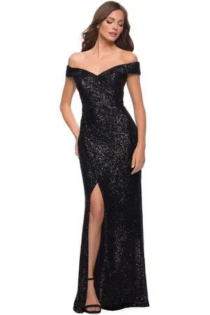 La Femme 29831 Off Shoulder High Slit Full Sequin Gown