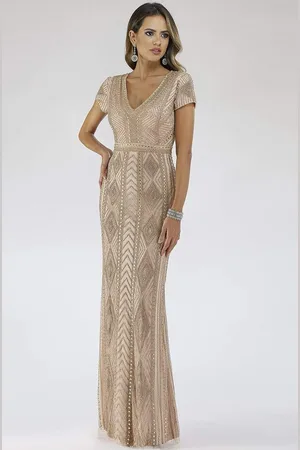 Lara Dresses 29606 Beaded V-Neck Column Dress