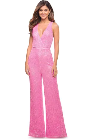 La Femme 30811 - Sleeveless V- Neck Jumpsuit