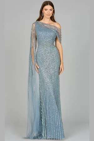 Lara Dresses 29051 - Beaded Cape Asymmetric Evening Dress