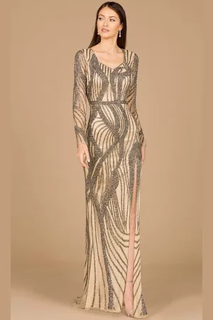 Lara Dresses 29165 - Beaded Long Sleeve Gown with Slit