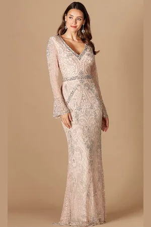 Lara Dresses 29358 - Fully Sequined Long Sheer Sleeves Formal Gown