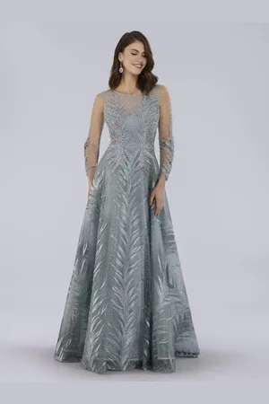 Lara Dresses 29761 Leaf Motif Embroidered Long Sleeve Gown