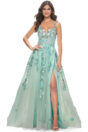 La Femme 32347 - Sleeveless Lace Applique Prom Gown