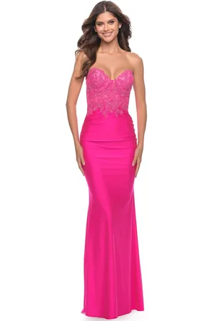 La Femme 30696 - Embroidered Lace Strapless Gown
