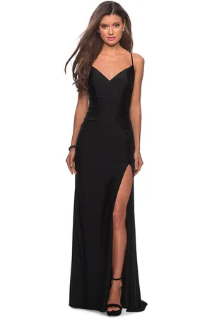 La Femme 28206 Long Crisscross Strapped High Slit Sheath Gown