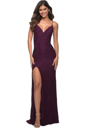 La Femme 29700 V-Neck Stretch Lace Gown