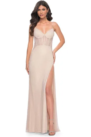 La Femme 32408 - Corset Bodice Fishnet Prom Dress