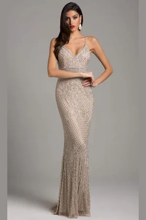Lara Dresses 29904 Beaded Plunging V-neck Fitted Dress