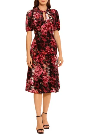 MAGGY G5393M - Puff Sleeve Floral Print Evening Dress