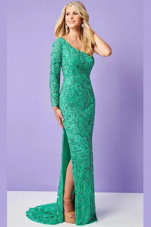 Rachel Allan 70301 - Asymmetric Beaded Prom Gown