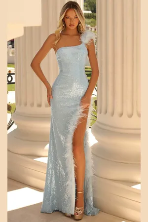 Clarisse 810568 - Feathered Slit Sheath Evening Gown