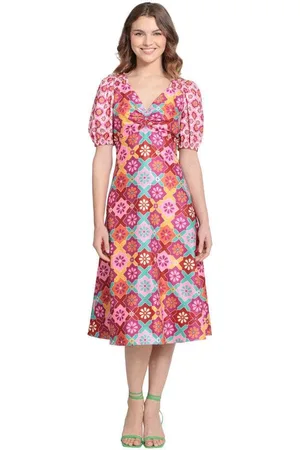 Donna Morgan D8308M - V-Neck Multicolor Floral Casual Dress
