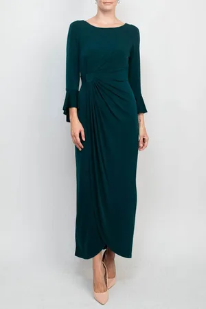 Connected Apparel T1312137M1 - Long Bell Sleeve Wrap Evening Dress