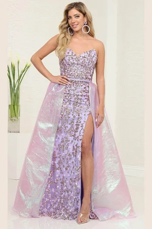 May Queen RQ8117 - Strapless Iridescent Overskirt Prom Gown
